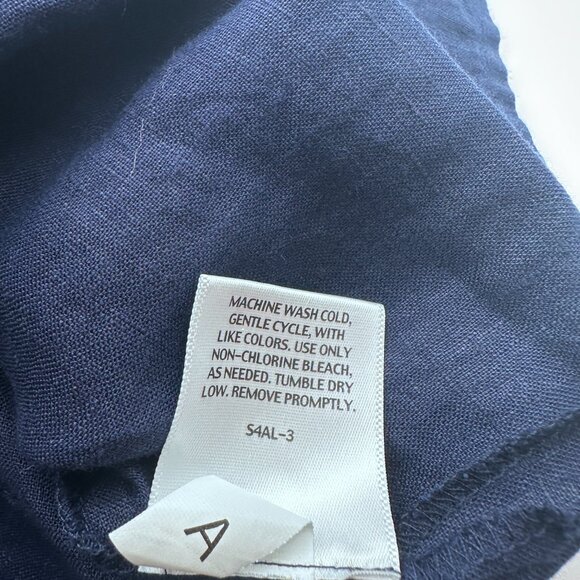 Eileen Fisher Womens Irish Linen Tunic Button Down Shirt V‎ -Neck Navy Blue Sz S - Picture 6 of 7